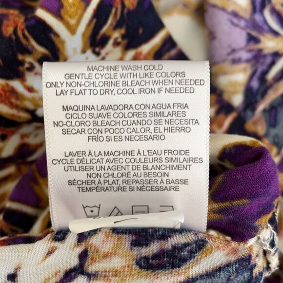 Ellen Tracy V-neck Sleeveless Printed Blouse Purple Gold Cream Size Small - Picture 11 of 16